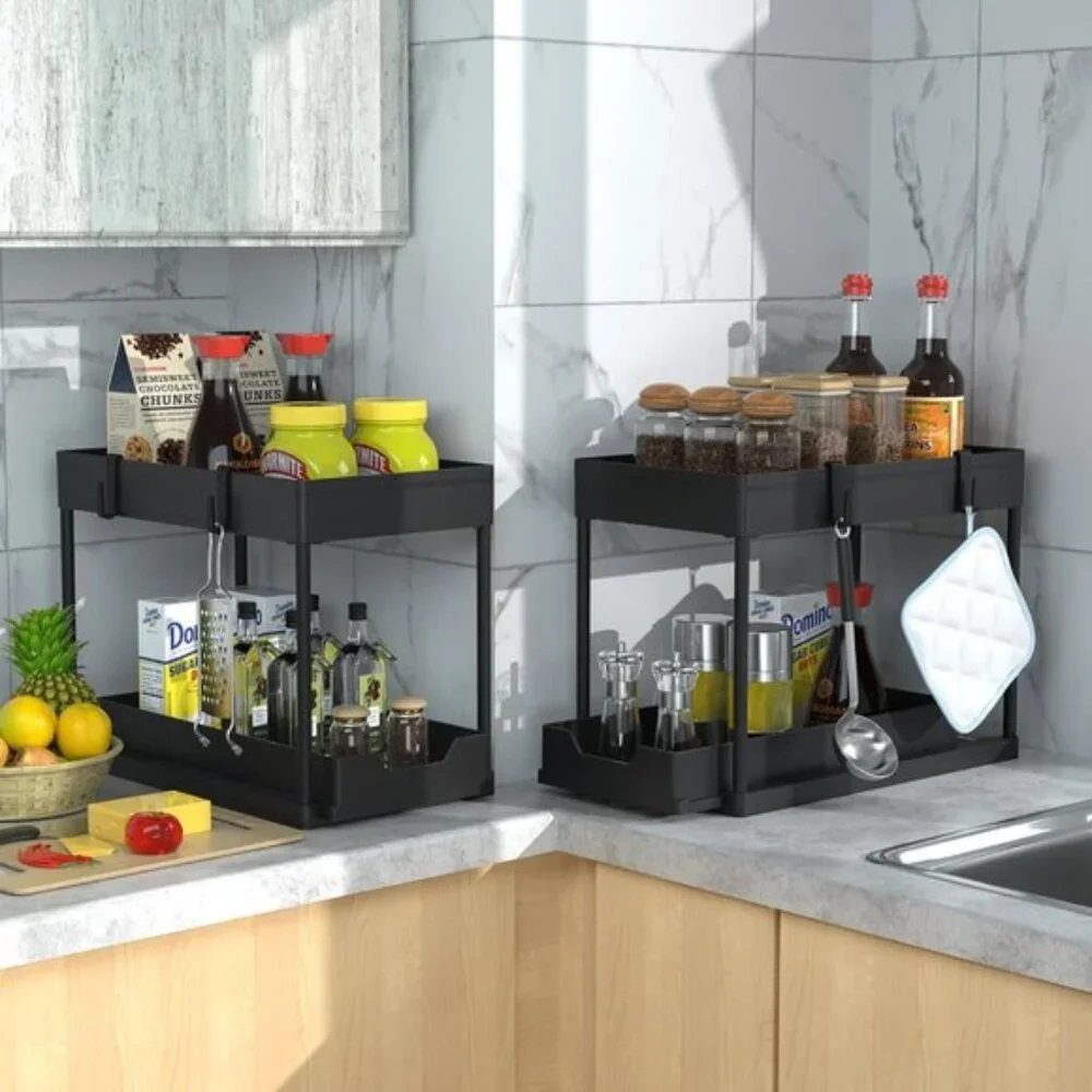 New 2-Pack Under Sink Organizer, 2-Tier Sliding Cabinet Baskets for Kitchen
